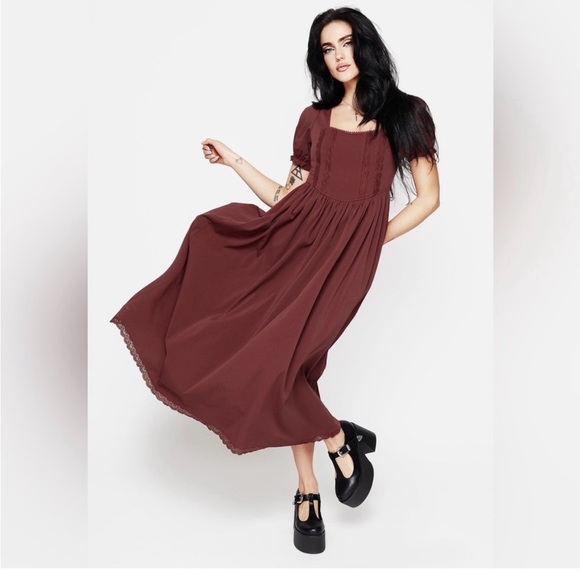 NWOT Disturbia Burgundy Square-Neck Maxi Dress Size US 10 - Picture 7 of 7